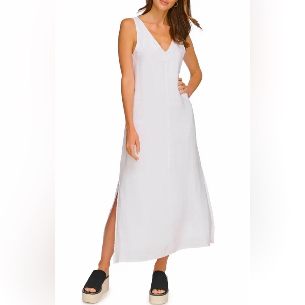 NWT DKNY White V-Neck Linen Maxi Dress